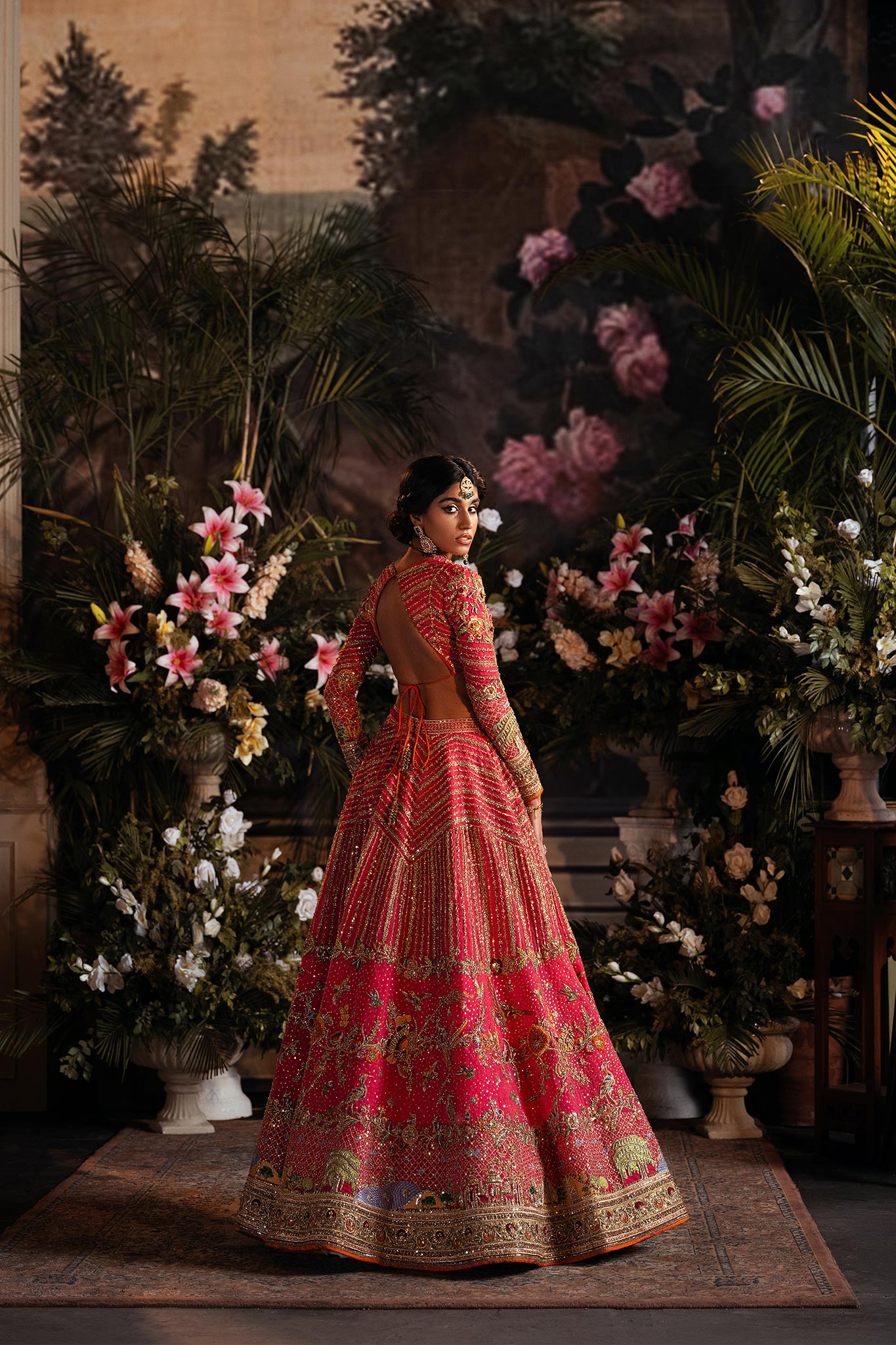 Pakistani Pink Zardozi Net Bridal Lehenga Choli (3-Piece) - Image 7