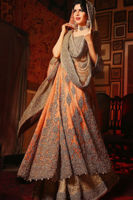 Pakistani Peach Zardozi Net Bridal Lehenga (3-Piece) - Image 3