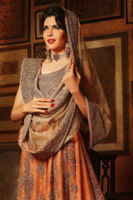 Pakistani Peach Zardozi Net Bridal Lehenga (3-Piece) - Image 4