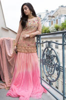 Pakistani Coral Embroidered Net Lehenga (3-Piece) - Image 2