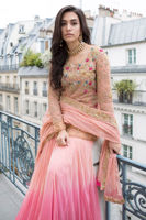 Pakistani Coral Embroidered Net Lehenga (3-Piece) - Image 4