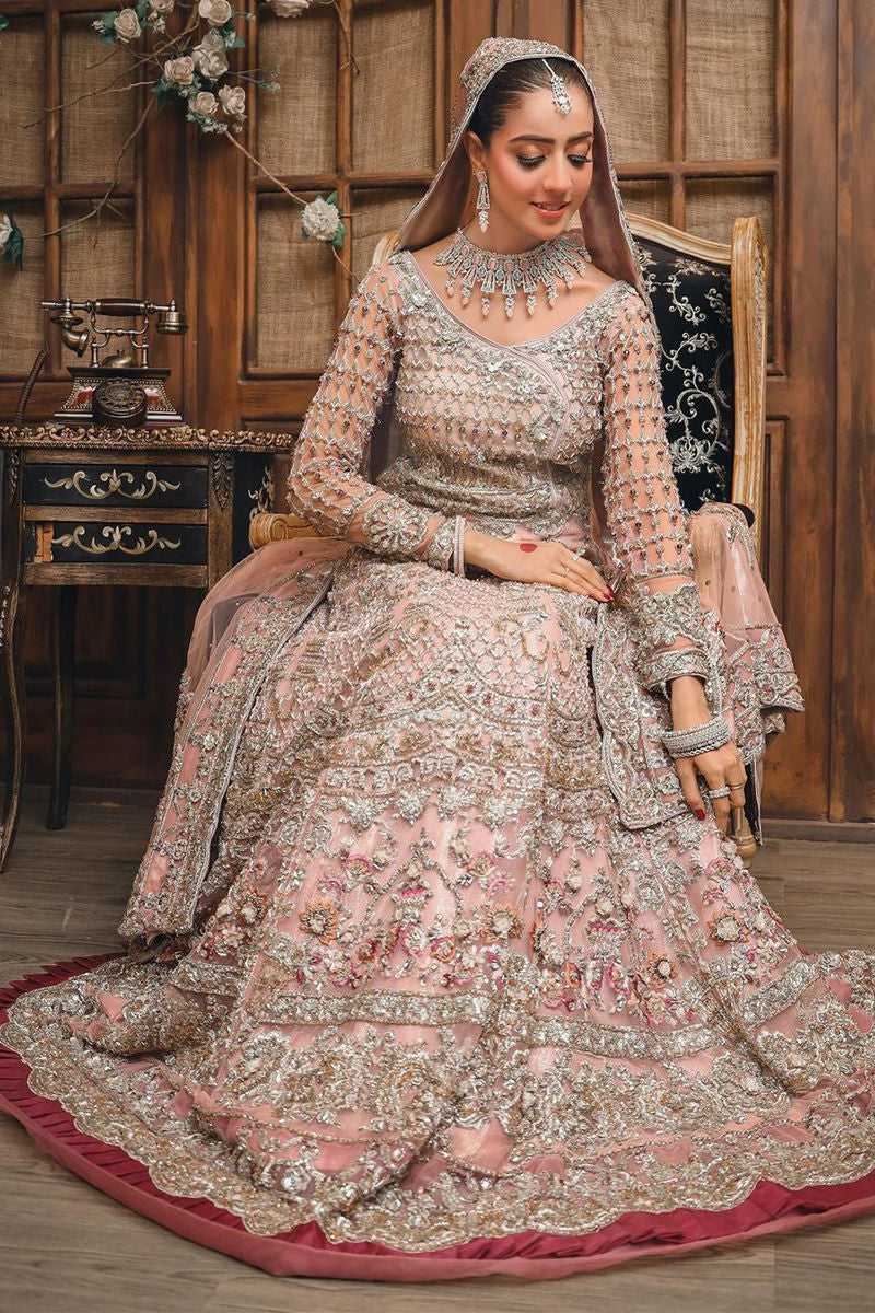 Blush Pink Embellished Net Bridal Lehenga (3-Piece) - Image 1