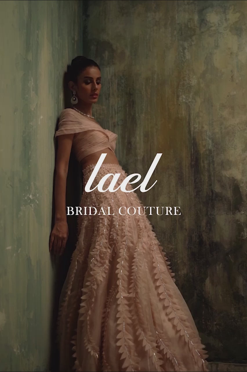 Nude Pink Embellished Organza Lehenga Set (2-Piece) - Image 6