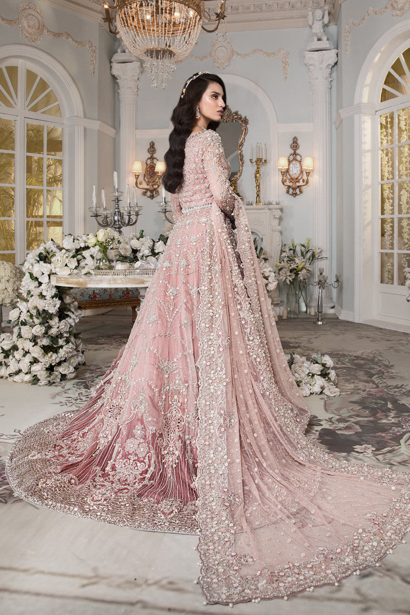 Pakistani Powder Pink Embellished Pure Organza Trail Lehenga (3-Piece) - Image 3