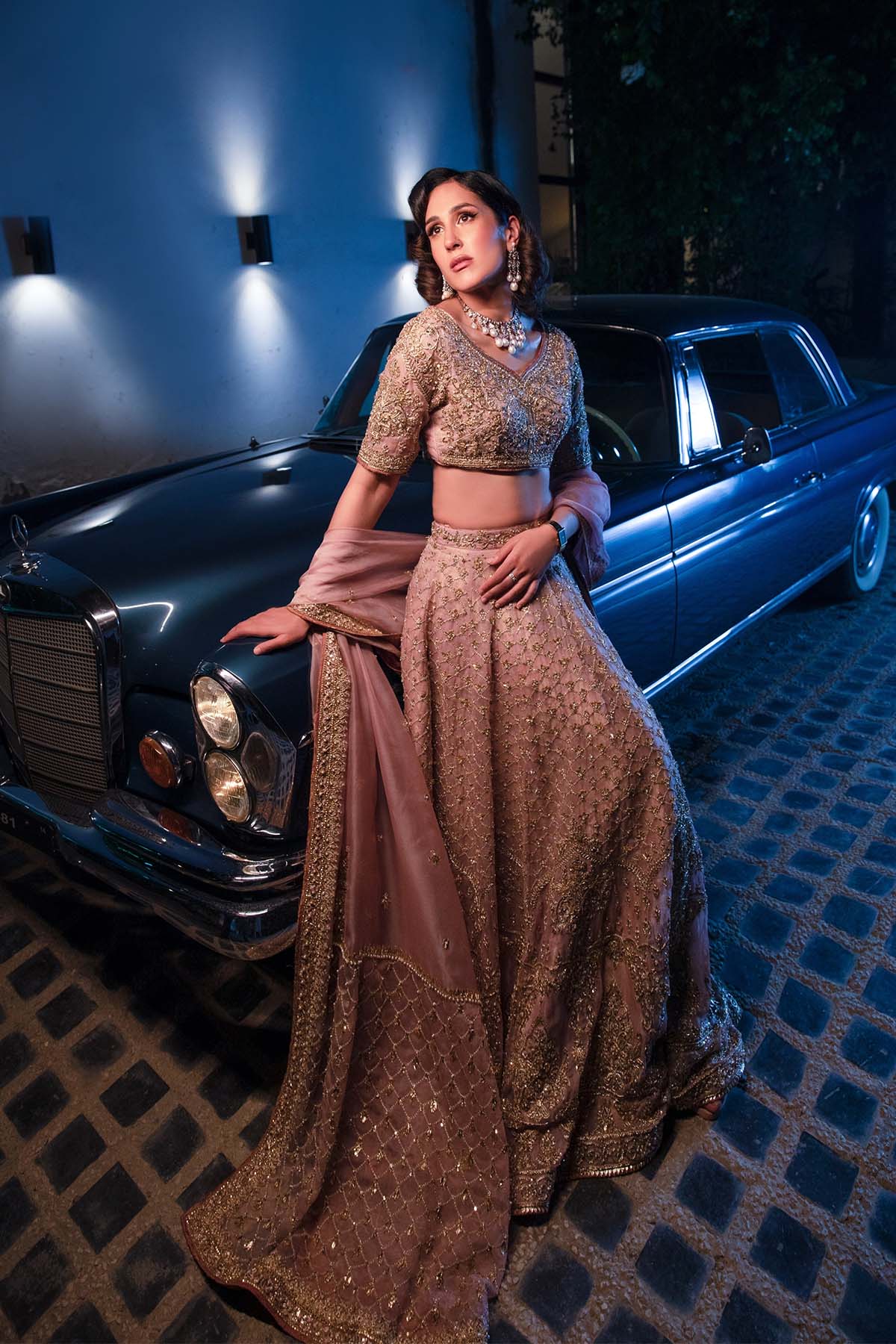 Light Pink Embroidered Organza & Net Mukesh Bridal Lehenga (3-Piece) - Image 1