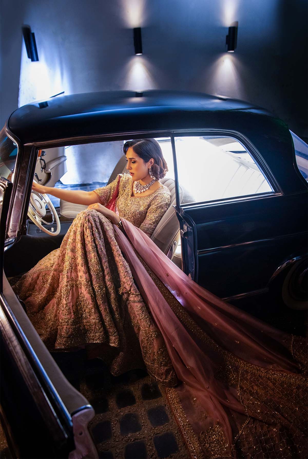 Light Pink Embroidered Organza & Net Mukesh Bridal Lehenga (3-Piece) - Image 4