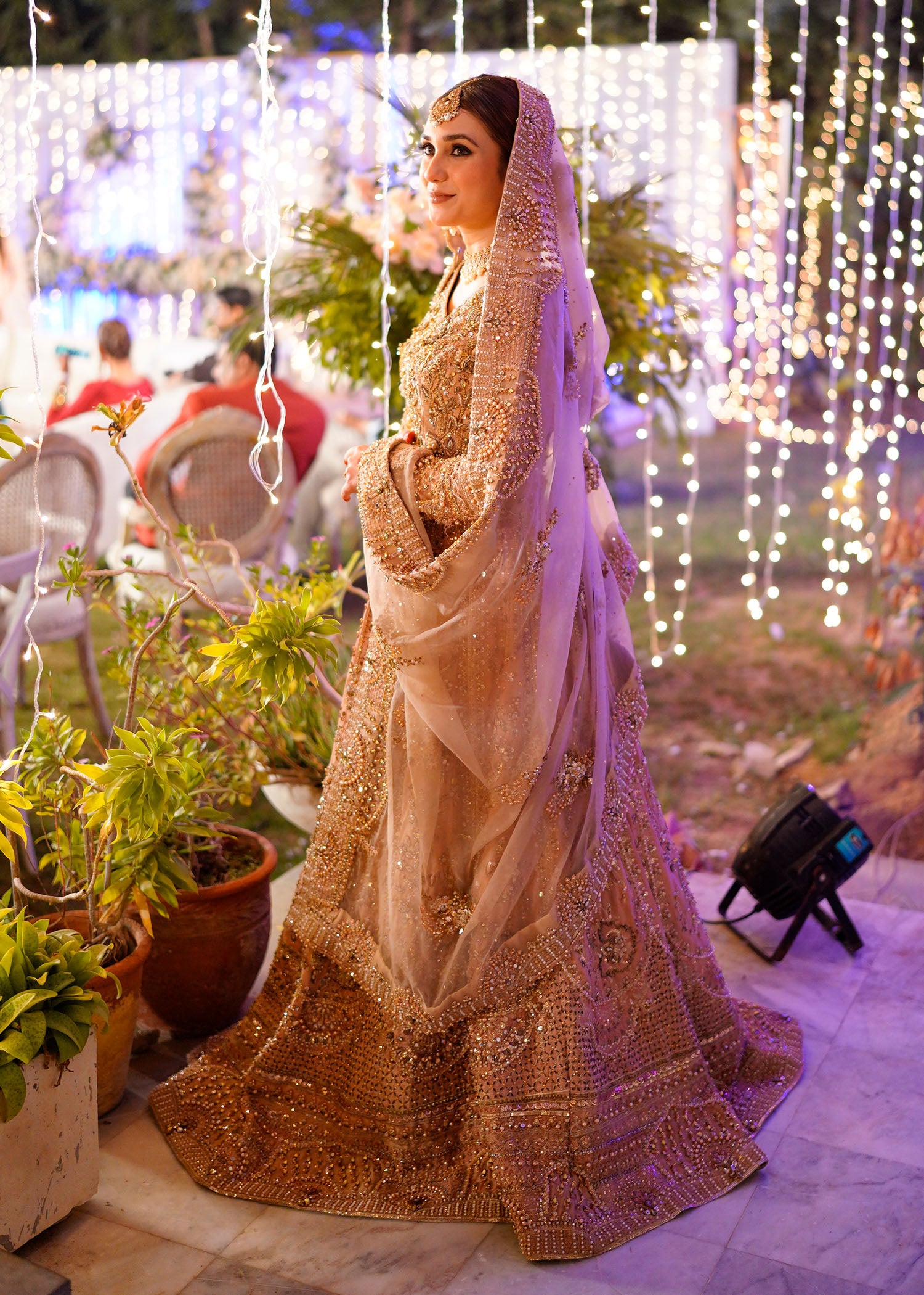 Tea Pink Rose Gold Embellished Bridal Lehenga (3-Piece) - Image 12