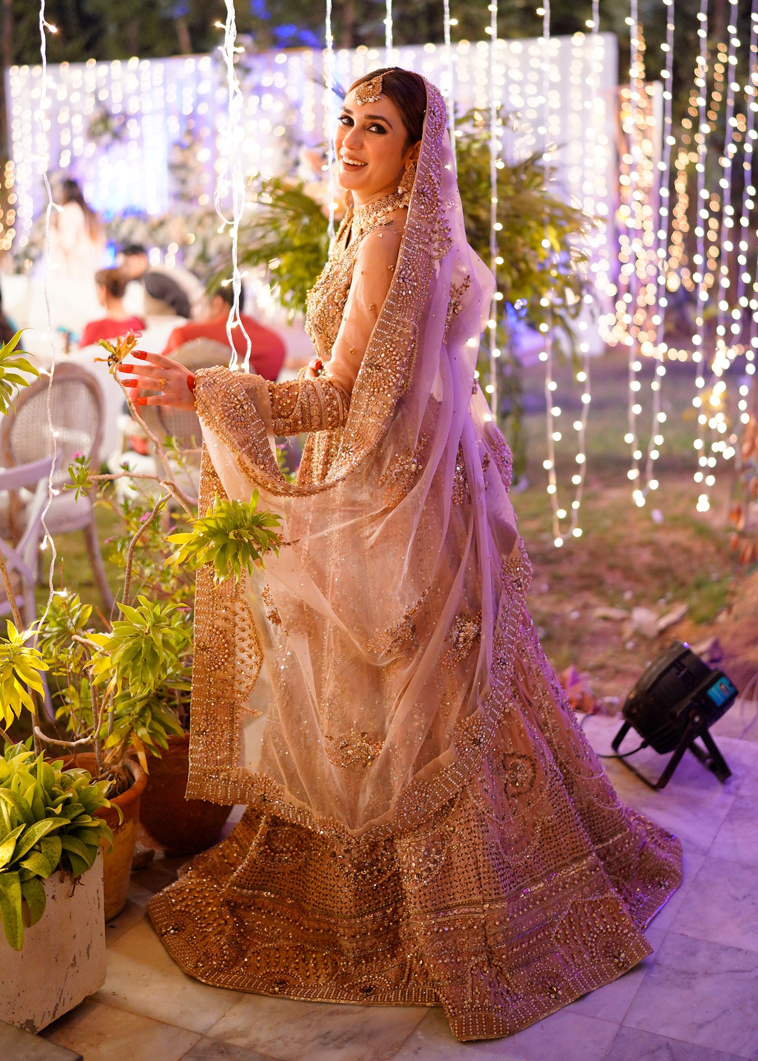 Tea Pink Rose Gold Embellished Bridal Lehenga (3-Piece) - Image 13