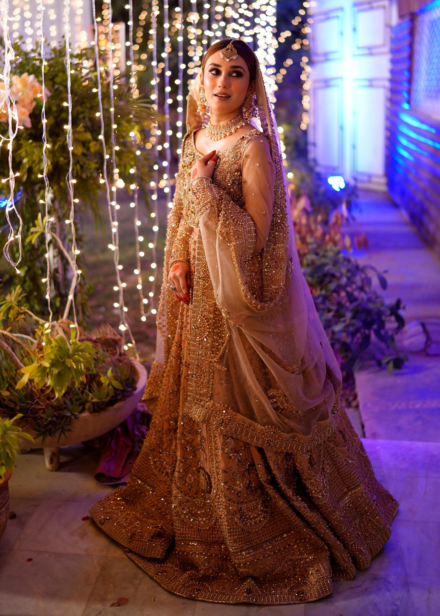 Tea Pink Rose Gold Embellished Bridal Lehenga (3-Piece) - Image 15