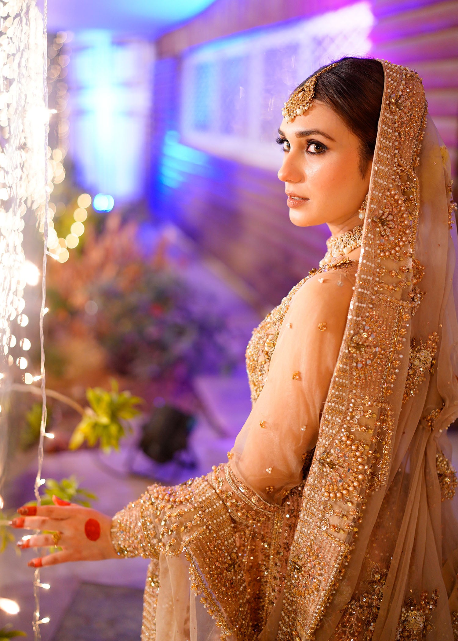 Tea Pink Rose Gold Embellished Bridal Lehenga (3-Piece) - Image 2