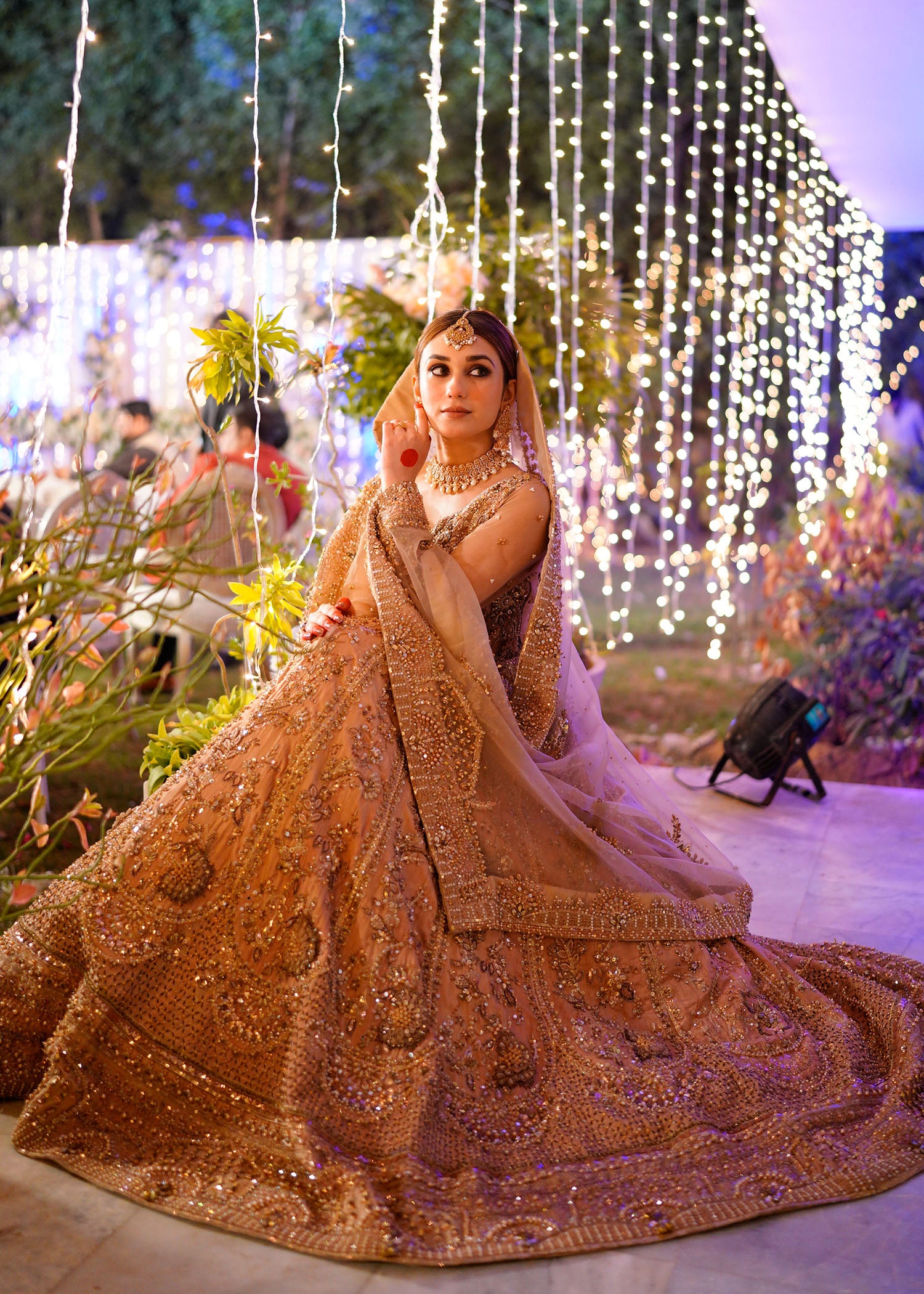 Tea Pink Rose Gold Embellished Bridal Lehenga (3-Piece) - Image 3