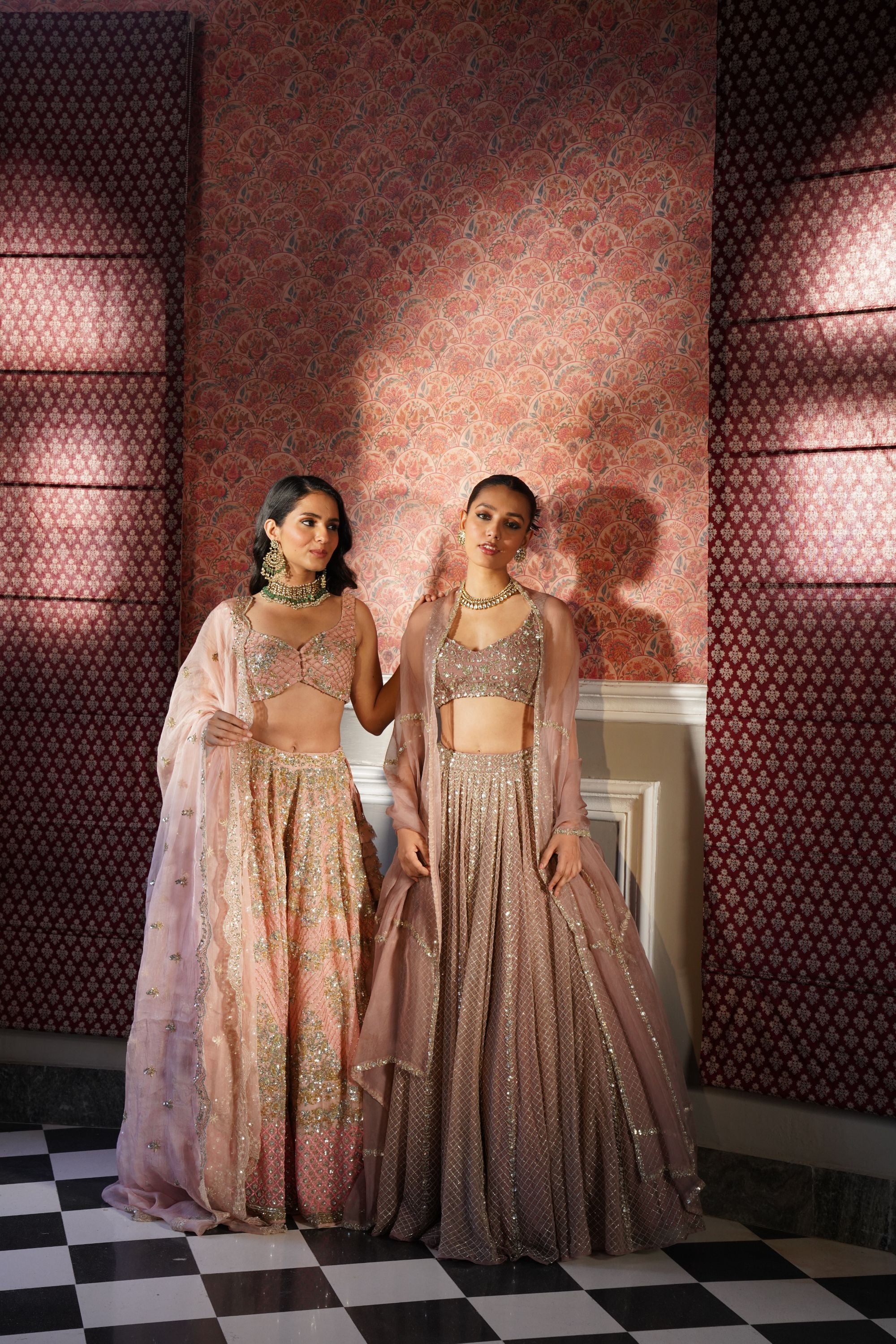 Onion Pink Jaal Work Organza Lehenga Set (3-Piece) - Image 3