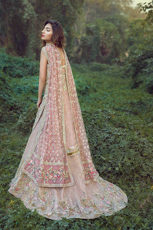 Pastel Pink Hand-Embellished Organza & Mesh Lehenga (3-Piece) - Image 3