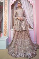 Dusty Pink Embellished Organza Peplum Lehenga (3-Piece) - Image 2