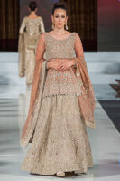 Pakistani Tea Pink Embroidered Organza Peplum Lehenga (3-Piece) - Image 2