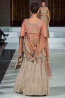 Pakistani Tea Pink Embroidered Organza Peplum Lehenga (3-Piece) - Image 3