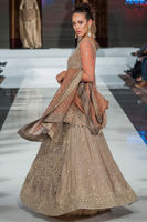 Pakistani Tea Pink Embroidered Organza Peplum Lehenga (3-Piece) - Image 4