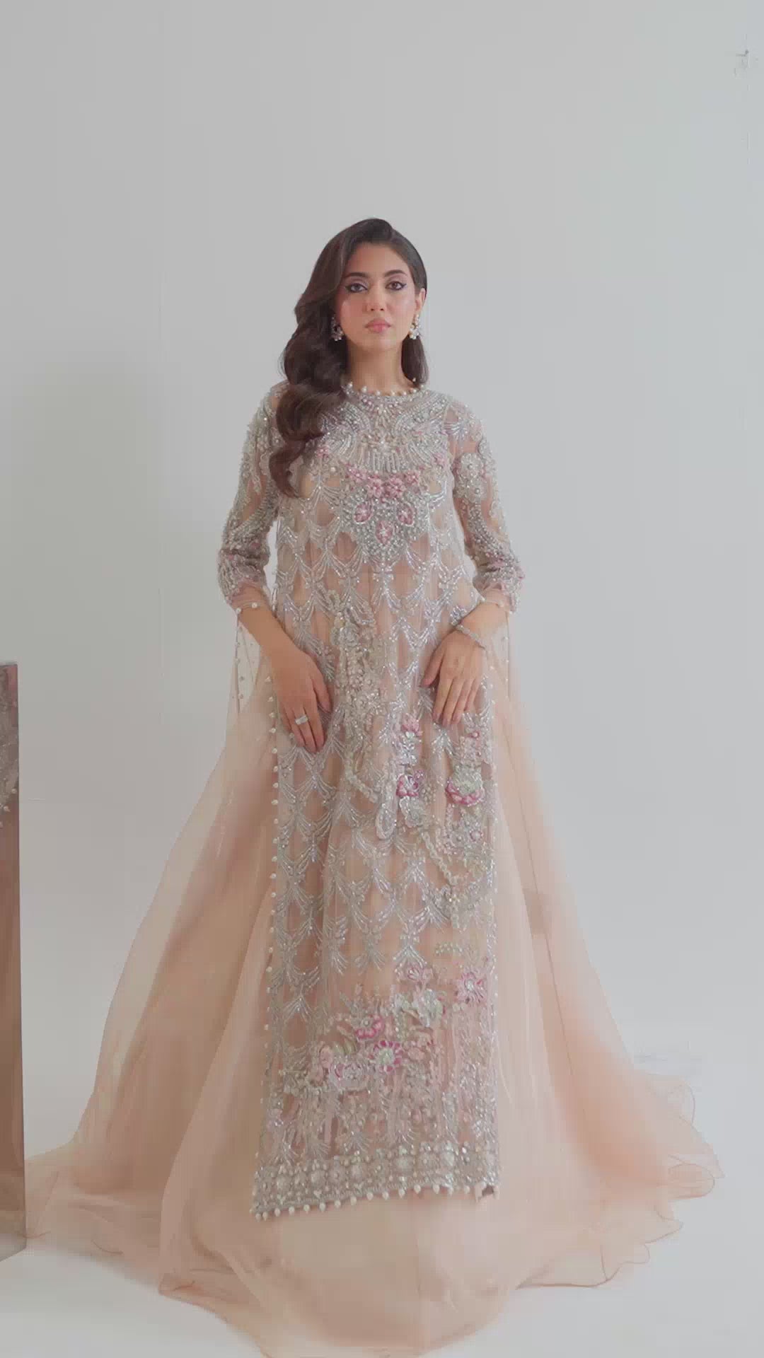 Pakistani Powder Pink Embellished Net & Organza Lehenga (3-Piece) - Image 9