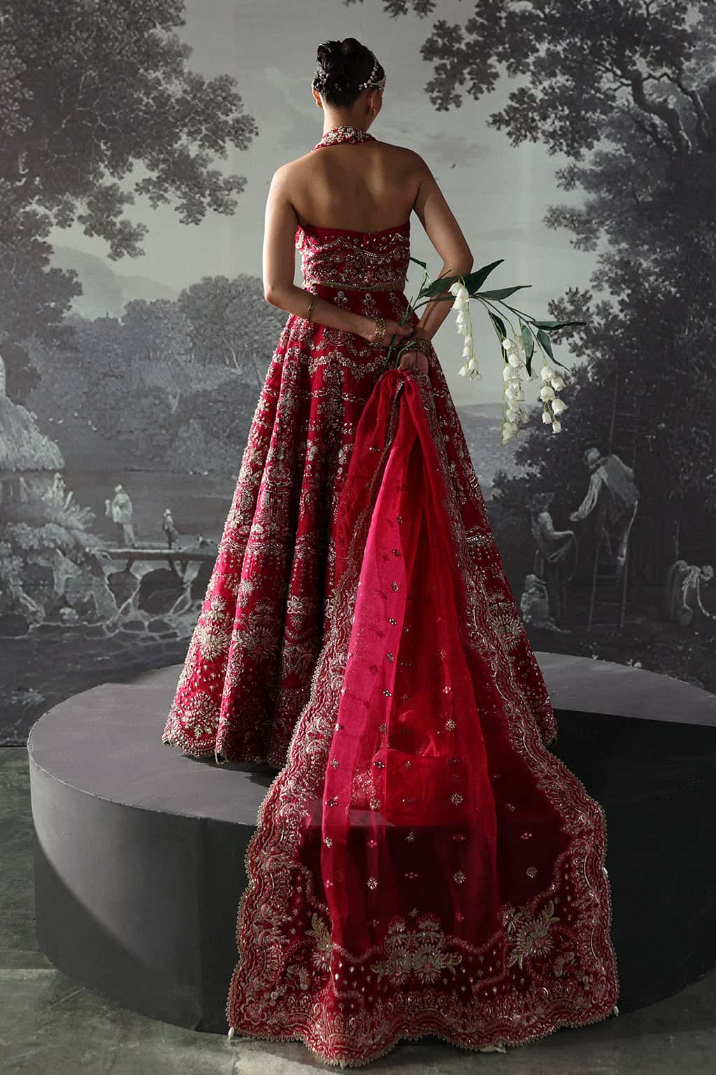 Fuchsia Pink Hand-Embellished Organza Lehenga Choli (3-Piece) - Image 2