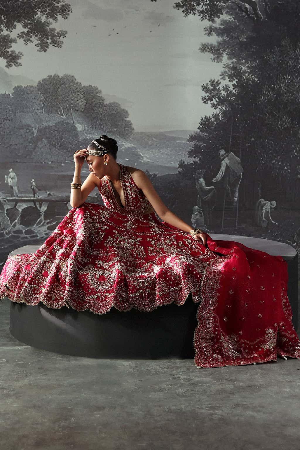 Fuchsia Pink Hand-Embellished Organza Lehenga Choli (3-Piece) - Image 6