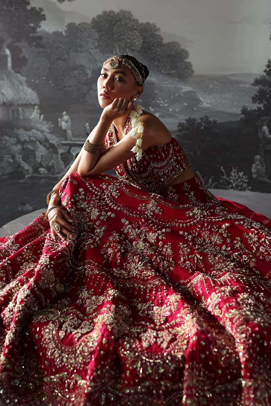 Fuchsia Pink Hand-Embellished Organza Lehenga Choli (3-Piece) - Image 7