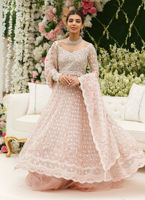 Pakistani Sea Shell Pink Embroidered Organza Lehenga Set (3-Piece) - Image 3