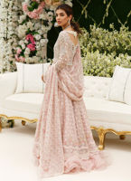 Pakistani Sea Shell Pink Embroidered Organza Lehenga Set (3-Piece) - Image 5