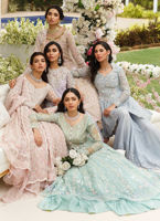 Pakistani Sea Shell Pink Embroidered Organza Lehenga Set (3-Piece) - Image 7