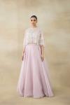 Indian Champagne Pink Embroidered Organza Tissue Lehenga (3-Piece) - Image 1