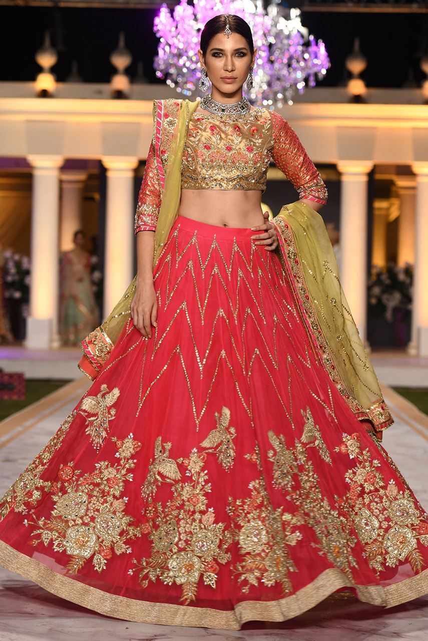 Fuchsia Pink Embroidered Organza Lehenga (3-Piece) - Image 1