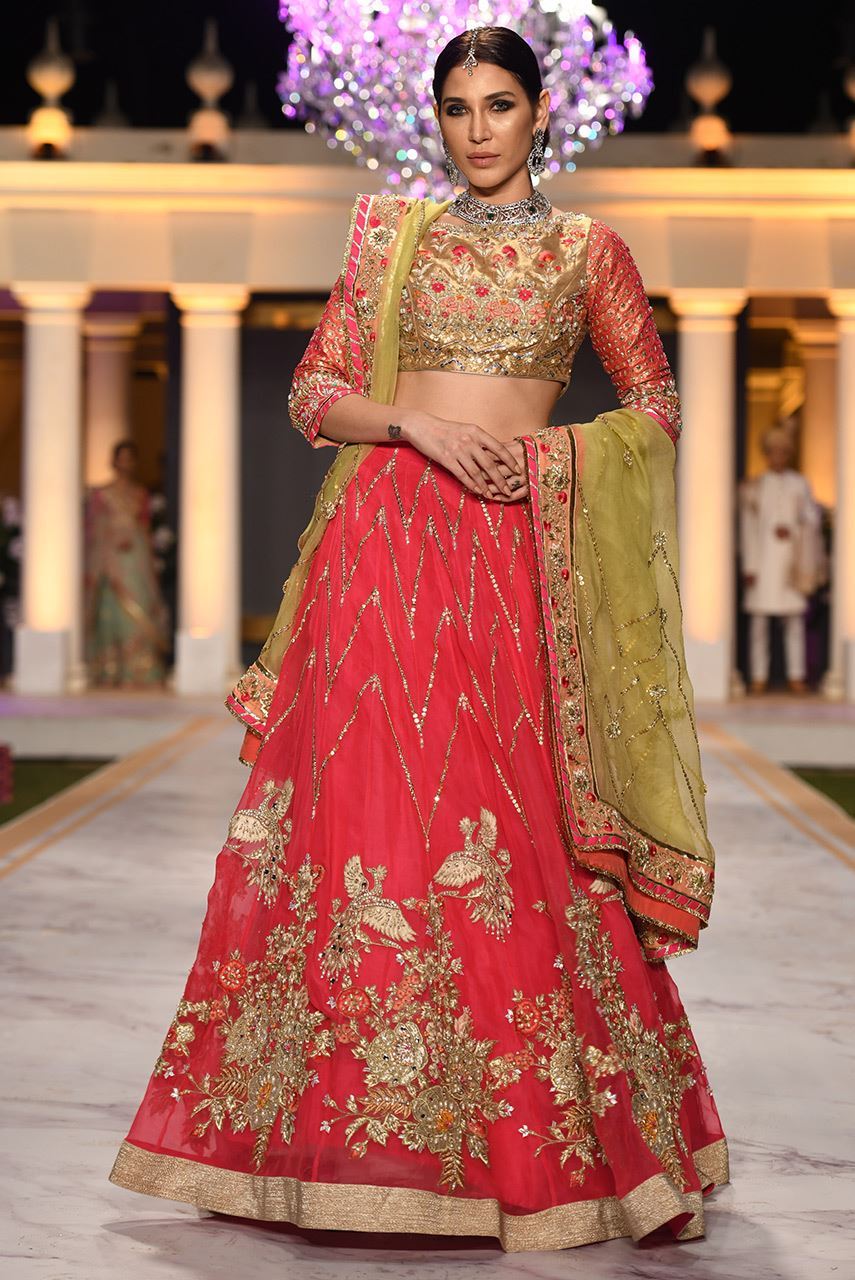 Fuchsia Pink Embroidered Organza Lehenga (3-Piece) - Image 2