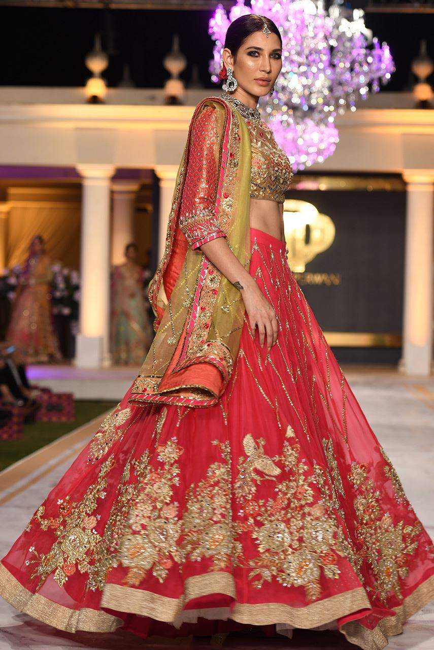 Fuchsia Pink Embroidered Organza Lehenga (3-Piece) - Image 3