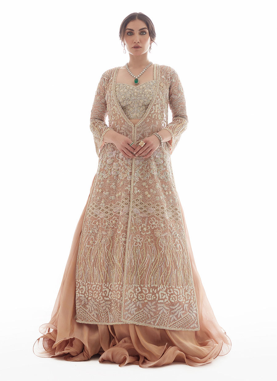 Chai Pink Embellished Organza Jacket & Tissue Skirt (2-Piece) - Image 1