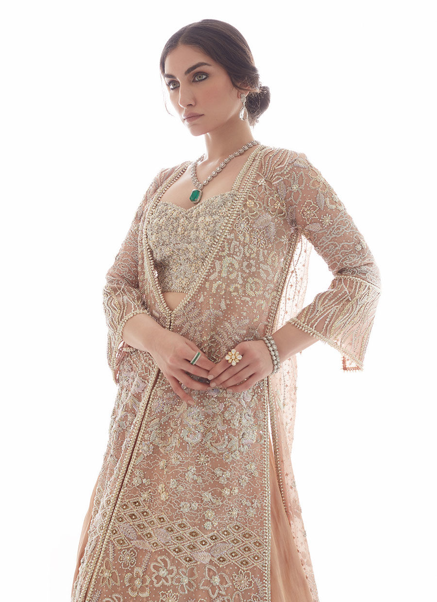 Chai Pink Embellished Organza Jacket & Tissue Skirt (2-Piece) - Image 3