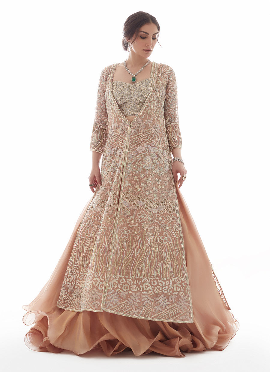 Chai Pink Embellished Organza Jacket & Tissue Skirt (2-Piece) - Image 4