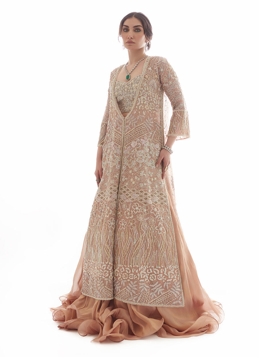 Chai Pink Embellished Organza Jacket & Tissue Skirt (2-Piece) - Image 5