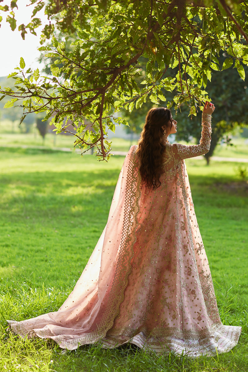 Pakistani Blush Pink Gota Embroidered Organza Bridal Lehenga (3-Piece) - Image 7