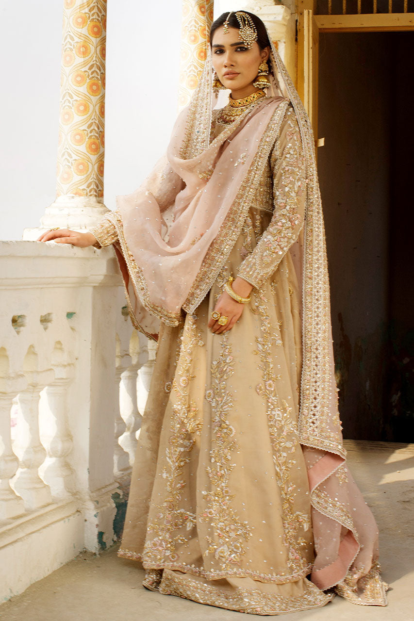 Nude Pink Zardozi Organza Kalidaar Lehenga (3-Piece) - Image 1