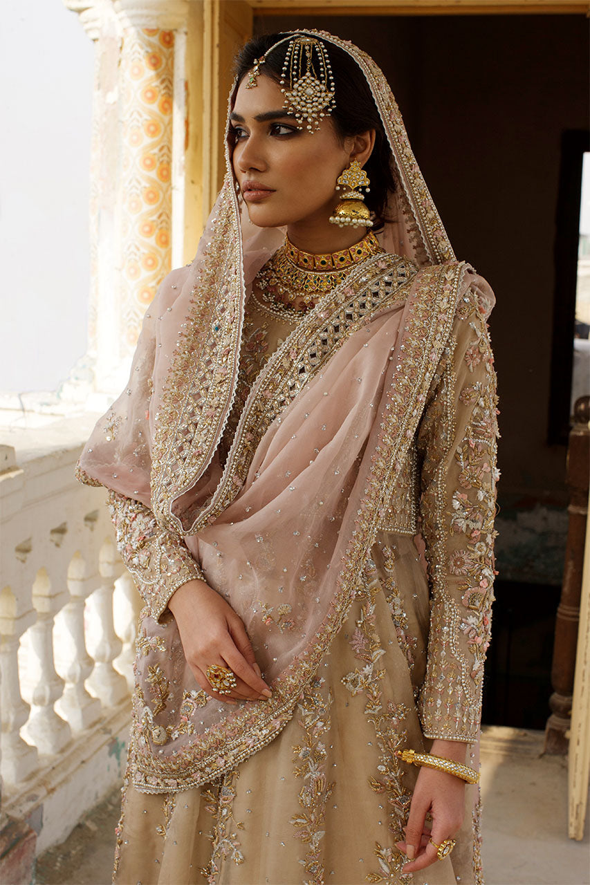 Nude Pink Zardozi Organza Kalidaar Lehenga (3-Piece) - Image 3