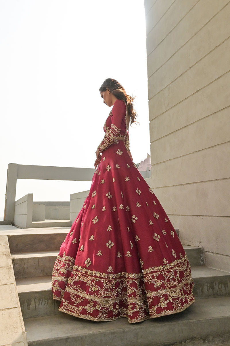 Hot Pink Zardozi Organza Silk Lehenga Choli (2-Piece) - Image 2