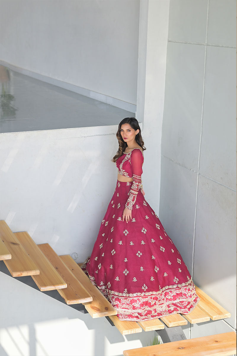 Hot Pink Zardozi Organza Silk Lehenga Choli (2-Piece) - Image 3