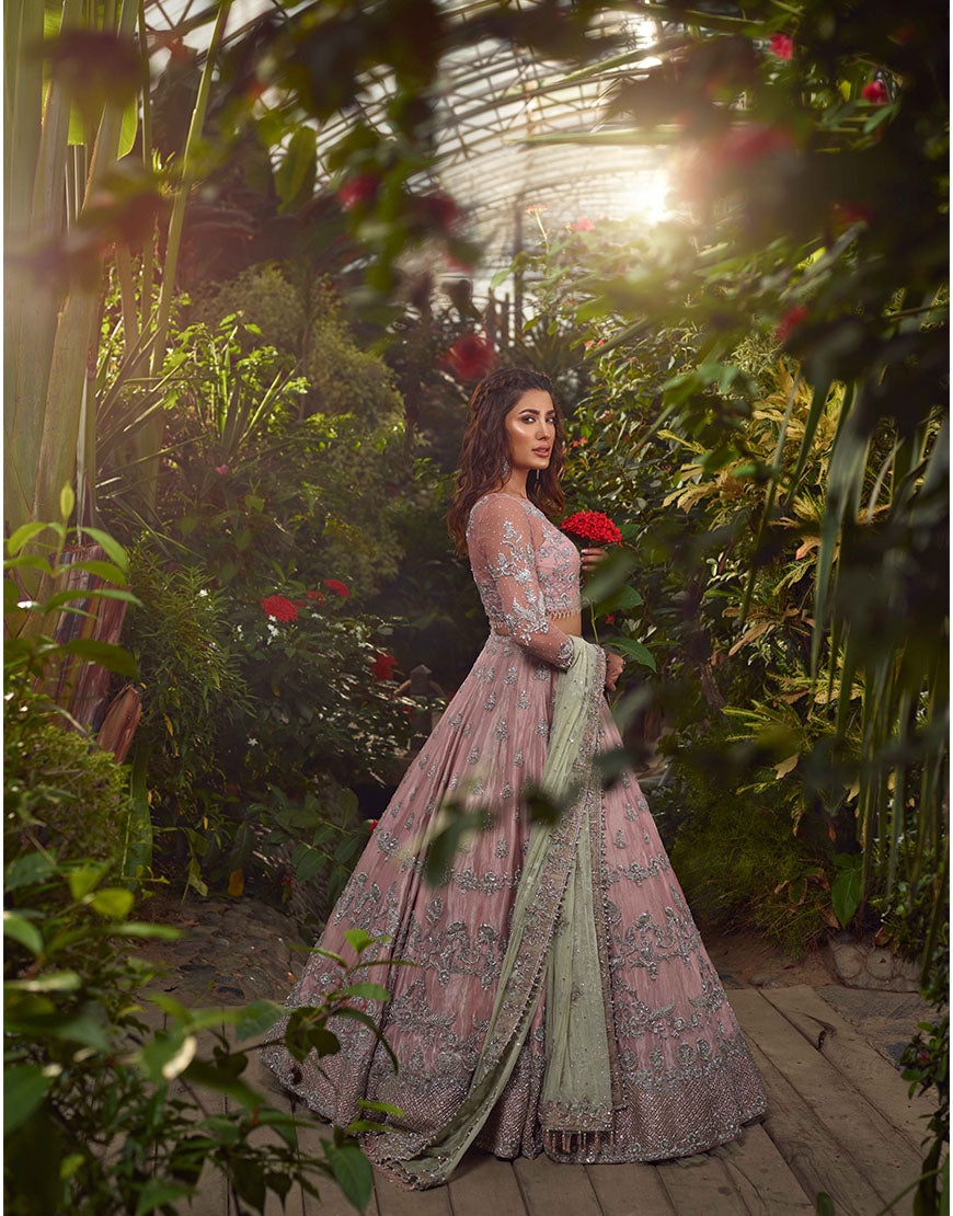 Blush Pink Embellished Organza & Net Lehenga Choli (3-Piece) - Image 1