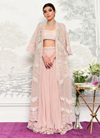 Pakistani Blush Pink Embellished Organza Jacket & Tulle Lehenga (3-Piece) - Image 1