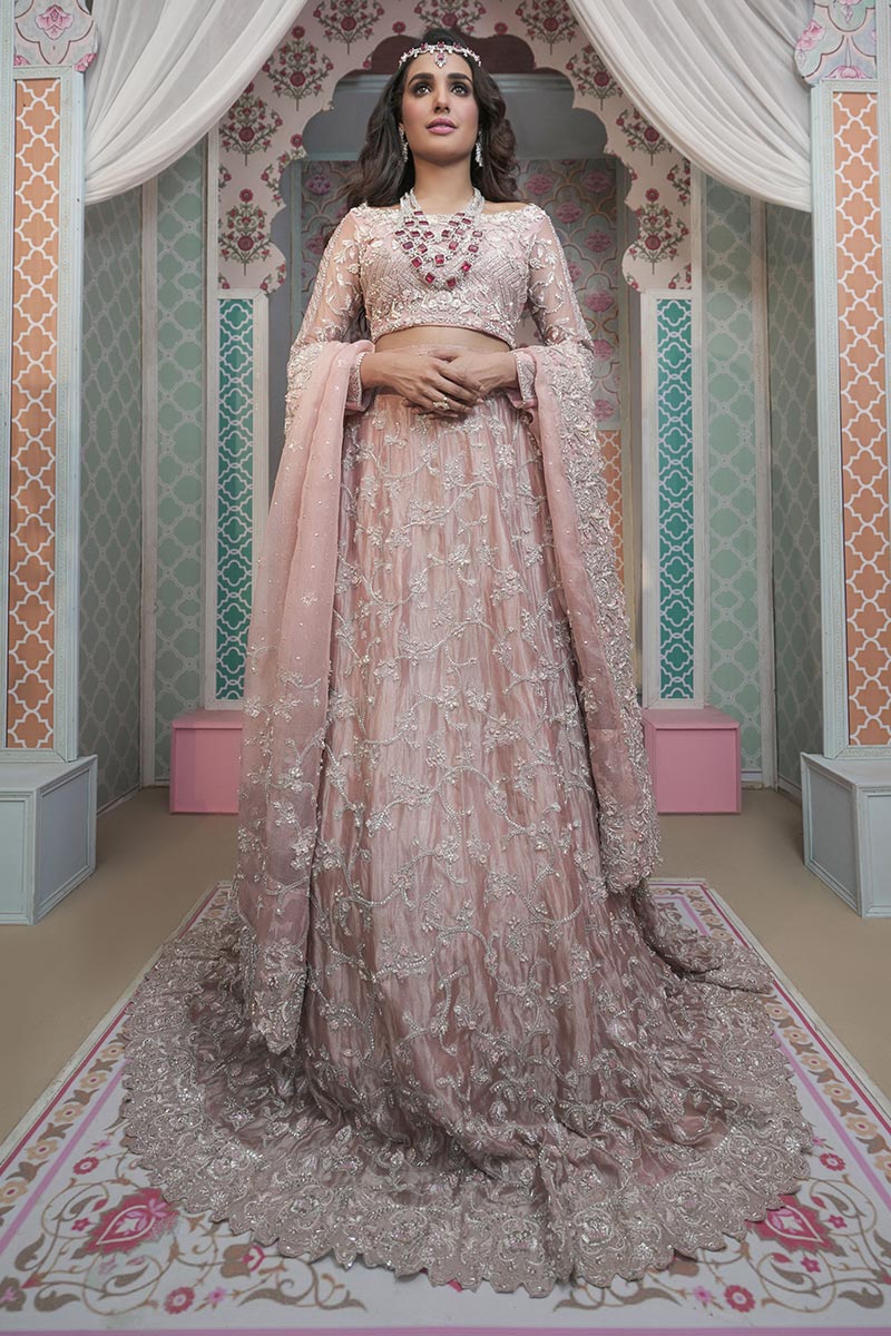 Blush Pink Embellished Organza Bridal Lehenga Choli (3-Piece) - Image 1