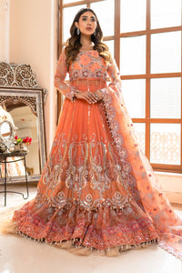 Pakistani Peach Swarovski Zari Organza Lehenga Set (3-Piece) - Image 2
