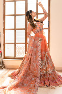 Pakistani Peach Swarovski Zari Organza Lehenga Set (3-Piece) - Image 3