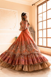 Pakistani Peach Swarovski Zari Organza Lehenga Set (3-Piece) - Image 4