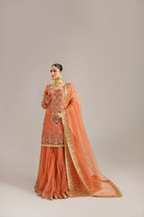 Peach Embroidered Organza Lehenga Set (3-Piece) - Image 3