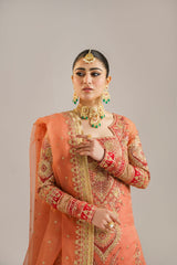 Peach Embroidered Organza Lehenga Set (3-Piece) - Image 5