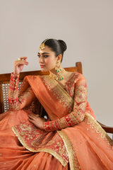 Peach Embroidered Organza Lehenga Set (3-Piece) - Image 6